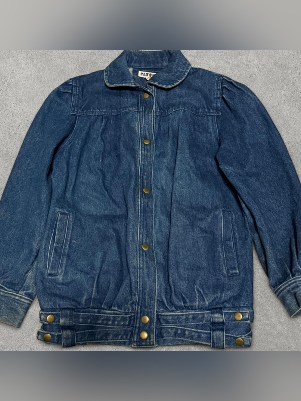 Vintage Patches blue denim jacket, tagged size 10.